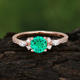 4 prong Round Cut Emerald Engagement Ring Cluster Anniversary Ring